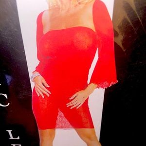 Music Legs Sexy Red Bow Lace Bell Long Sleeve Top & Mini Dress
